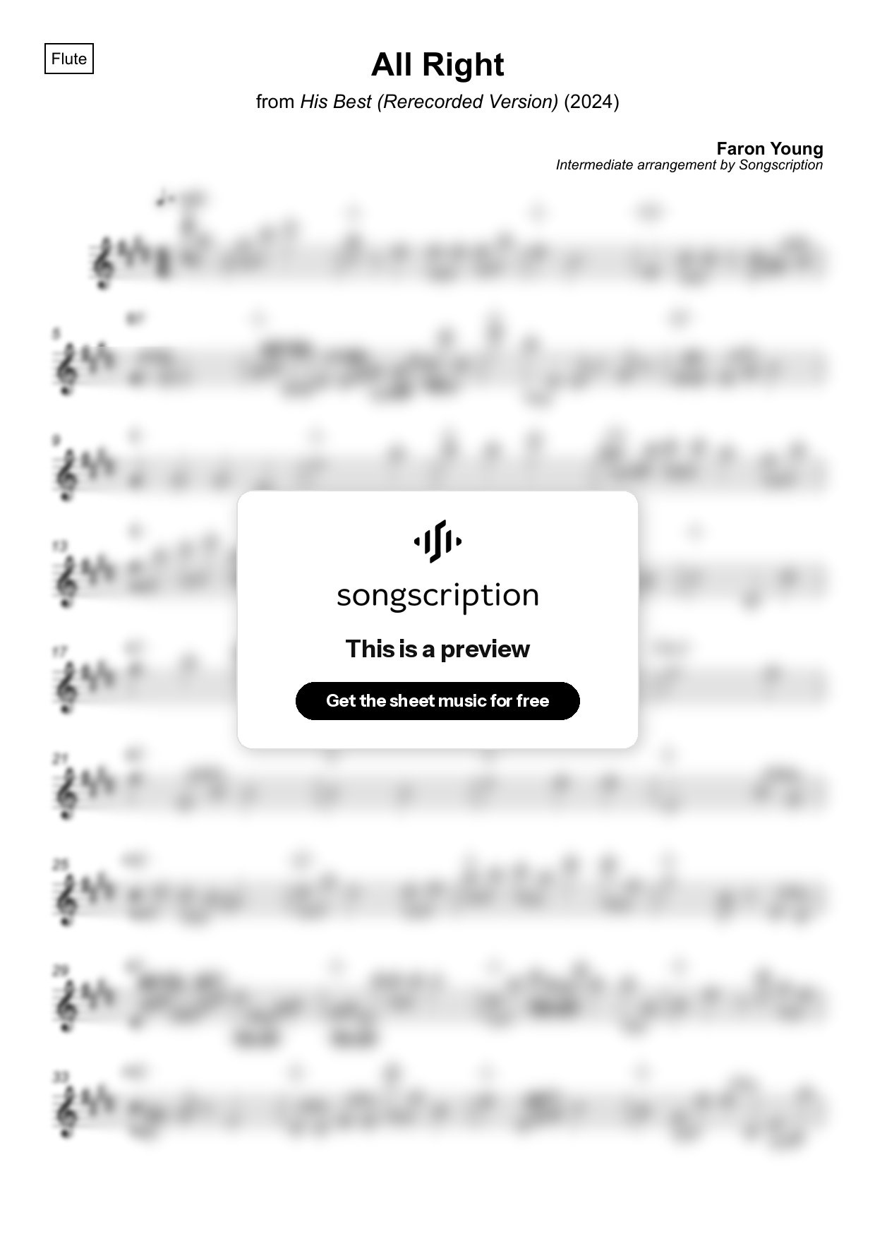 Intermediate Flute Sheet Music for "All Right" by Faron Young