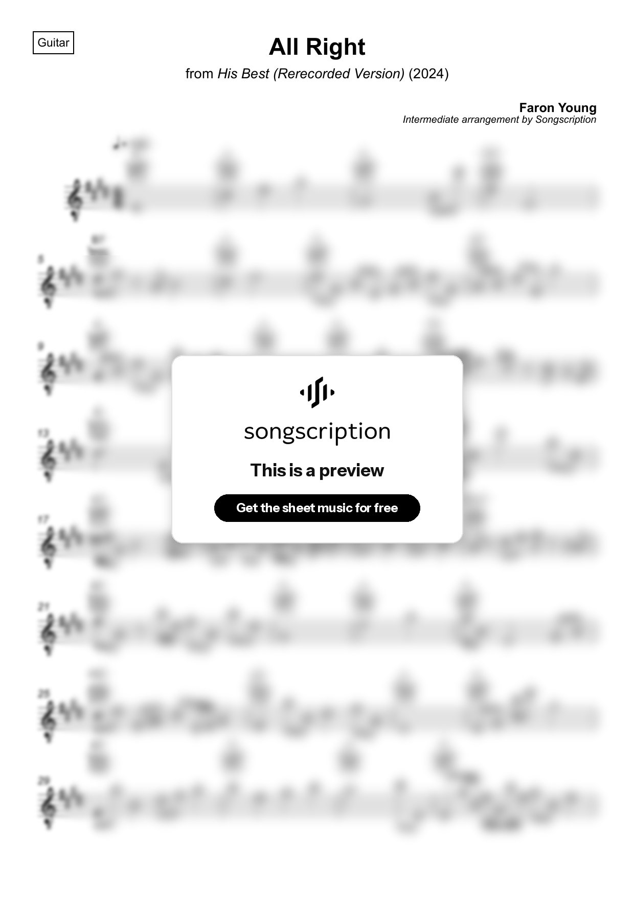 Intermediate Acoustic Guitar Sheet Music for "All Right" by Faron Young