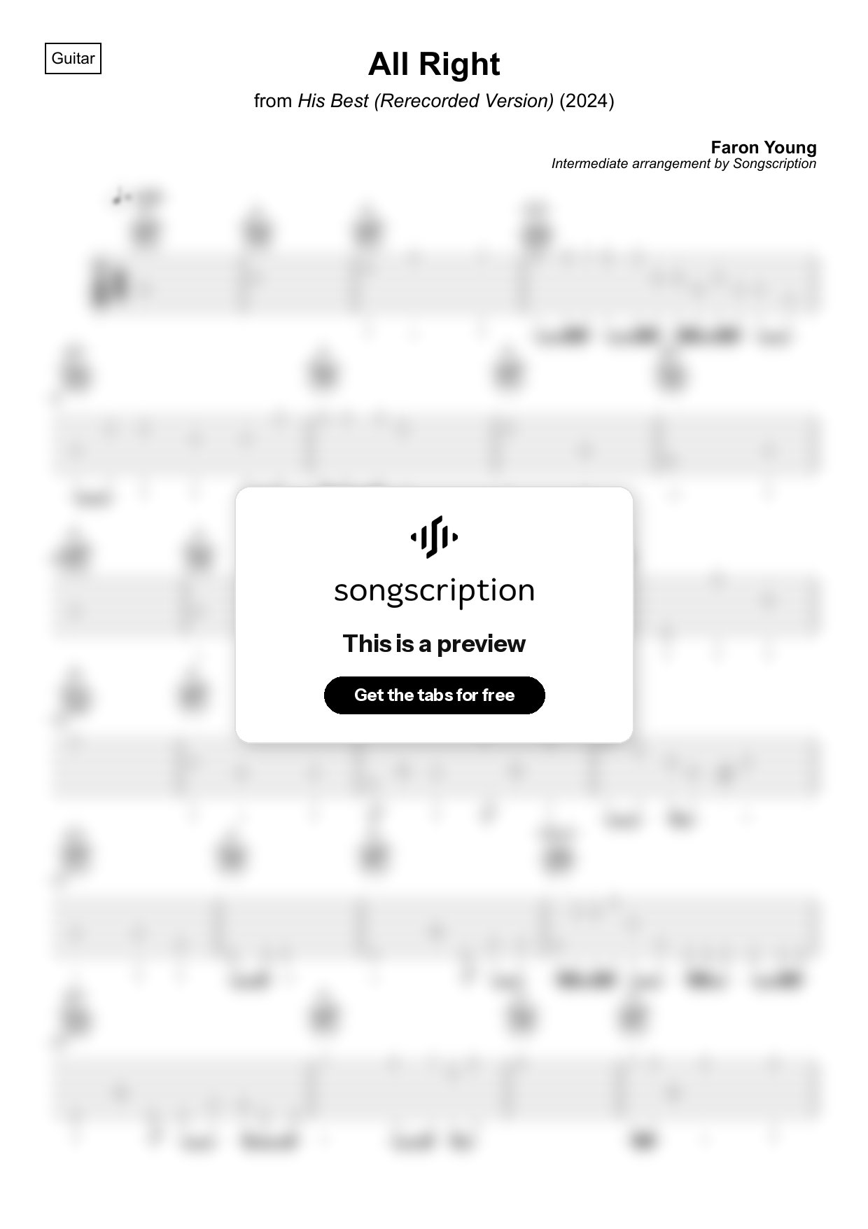 Intermediate Acoustic Guitar Tabs for "All Right" by Faron Young