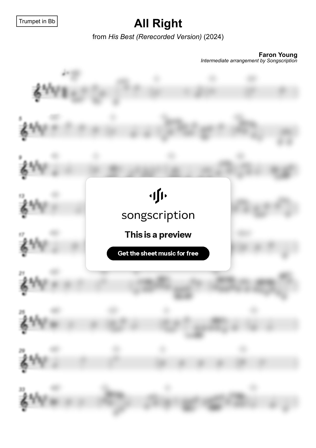 Intermediate Trumpet Sheet Music for "All Right" by Faron Young