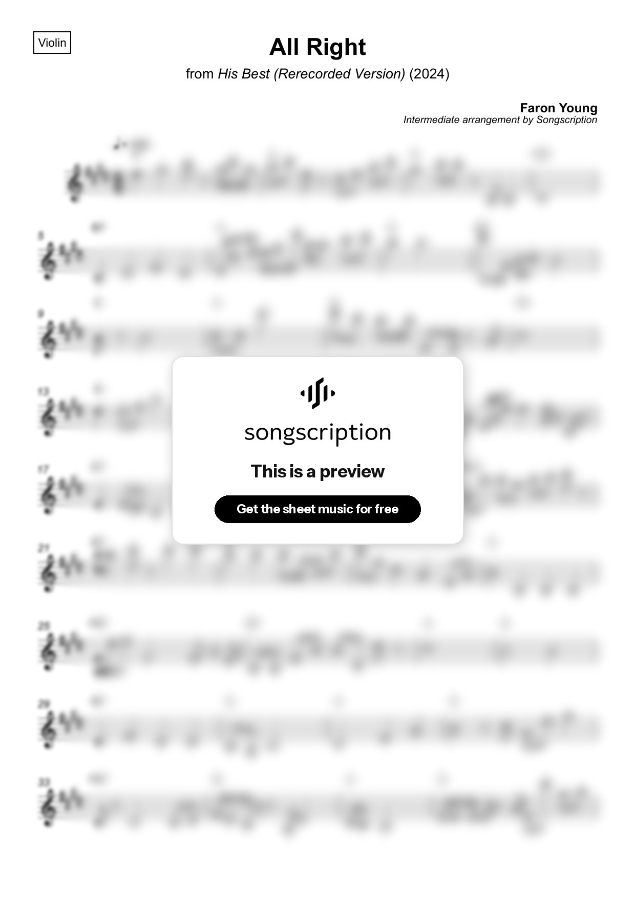 Intermediate Violin Sheet Music for "All Right" by Faron Young