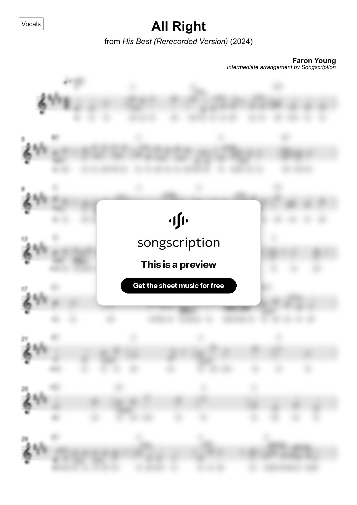 Intermediate Vocals Sheet Music for "All Right" by Faron Young