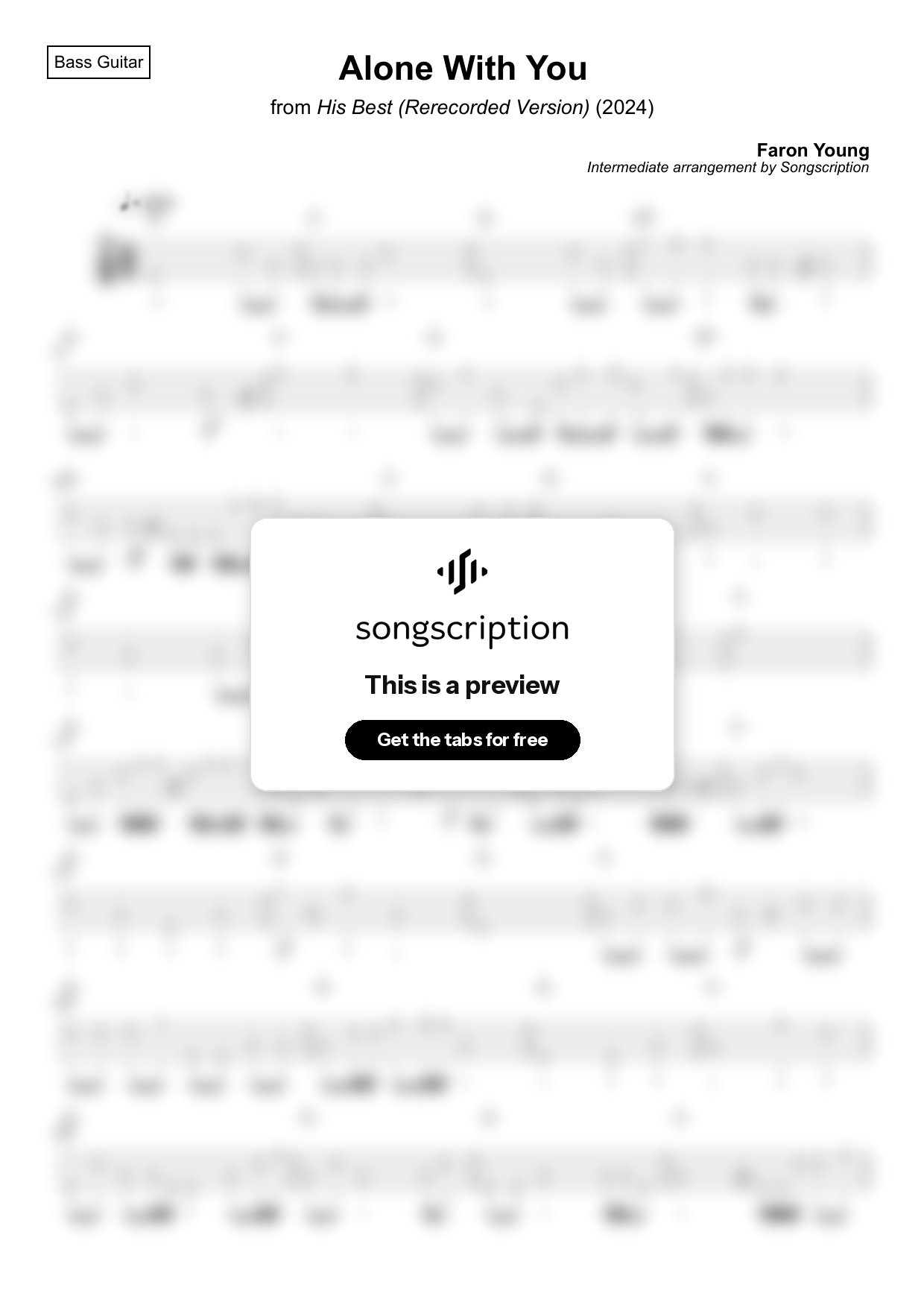 Intermediate Bass Guitar Tabs for "Alone With You" by Faron Young