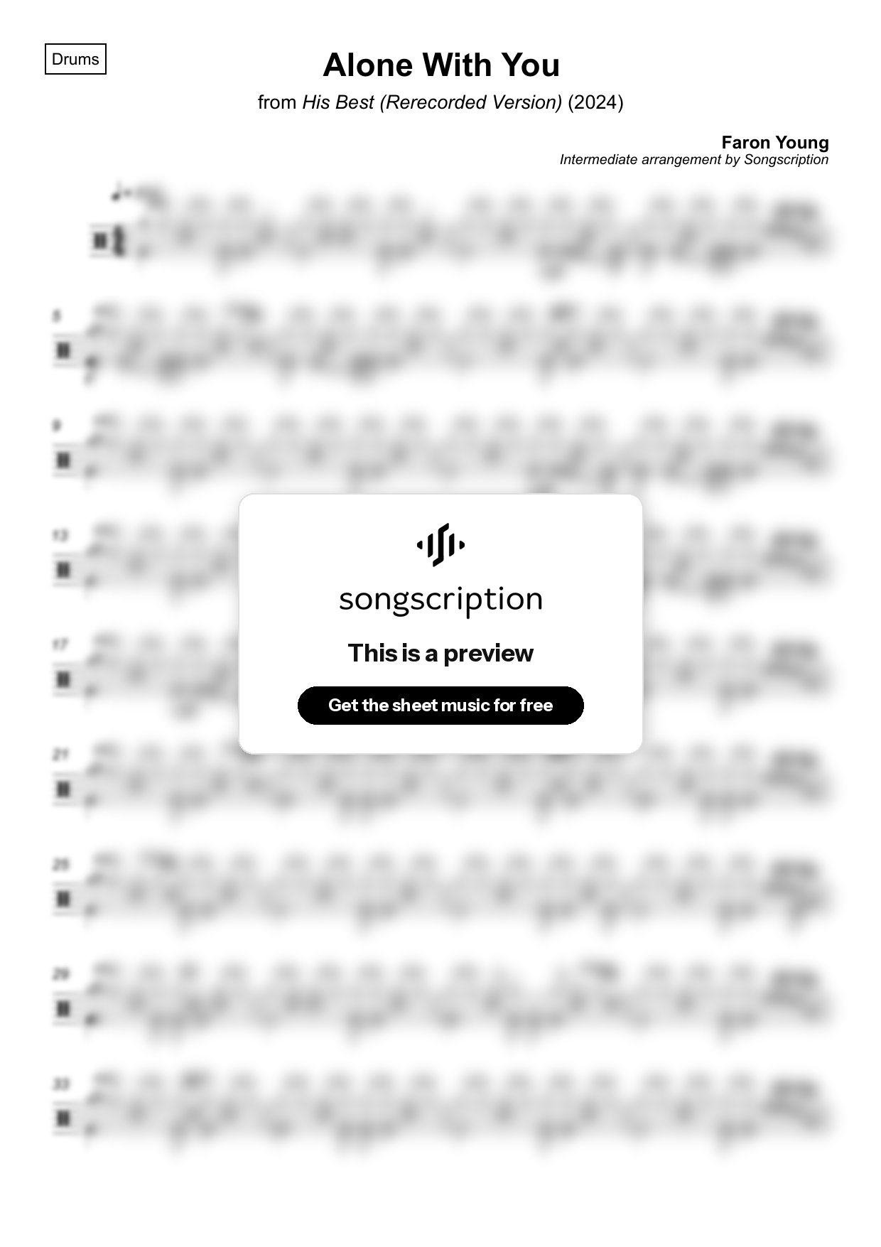 Intermediate Drums Sheet Music for "Alone With You" by Faron Young