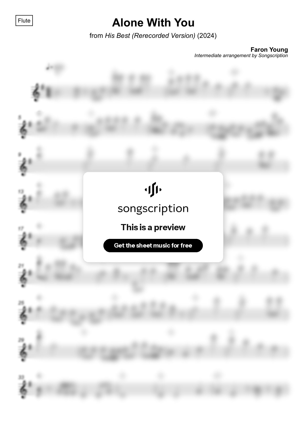 Intermediate Flute Sheet Music for "Alone With You" by Faron Young