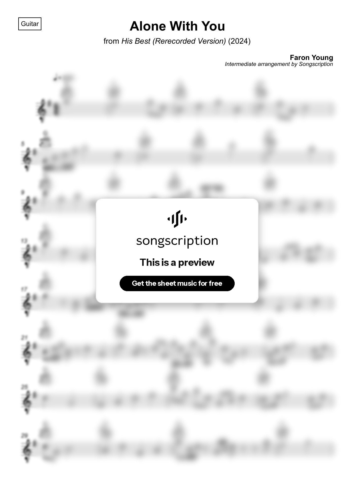 Intermediate Acoustic Guitar Sheet Music for "Alone With You" by Faron Young