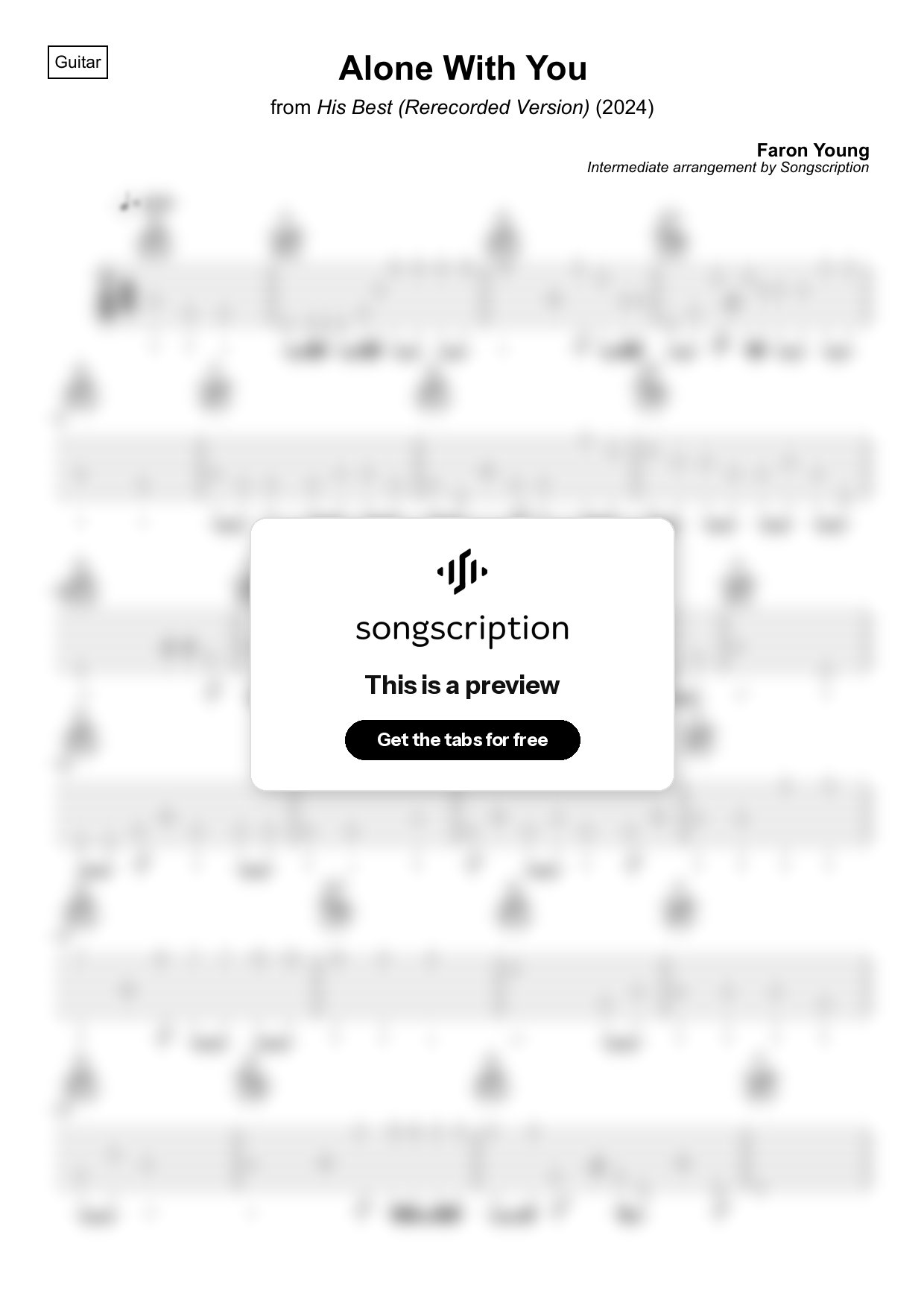 Intermediate Acoustic Guitar Tabs for "Alone With You" by Faron Young
