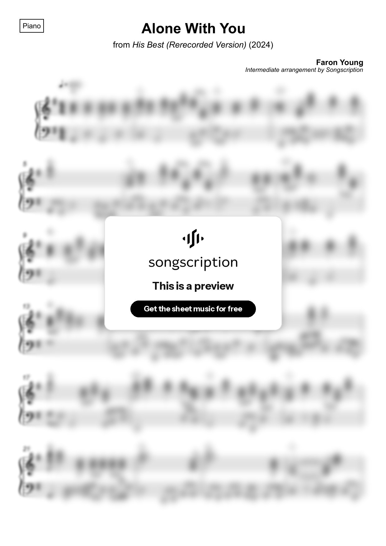 Intermediate Piano Sheet Music for "Alone With You" by Faron Young