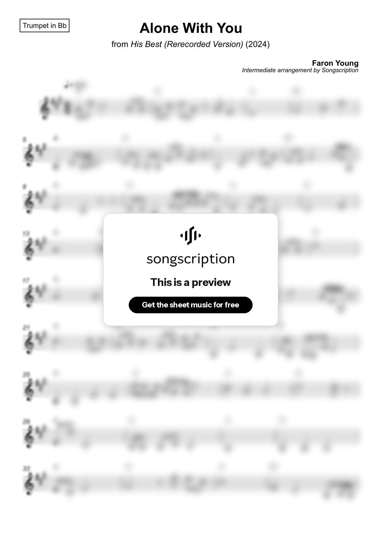 Intermediate Trumpet Sheet Music for "Alone With You" by Faron Young