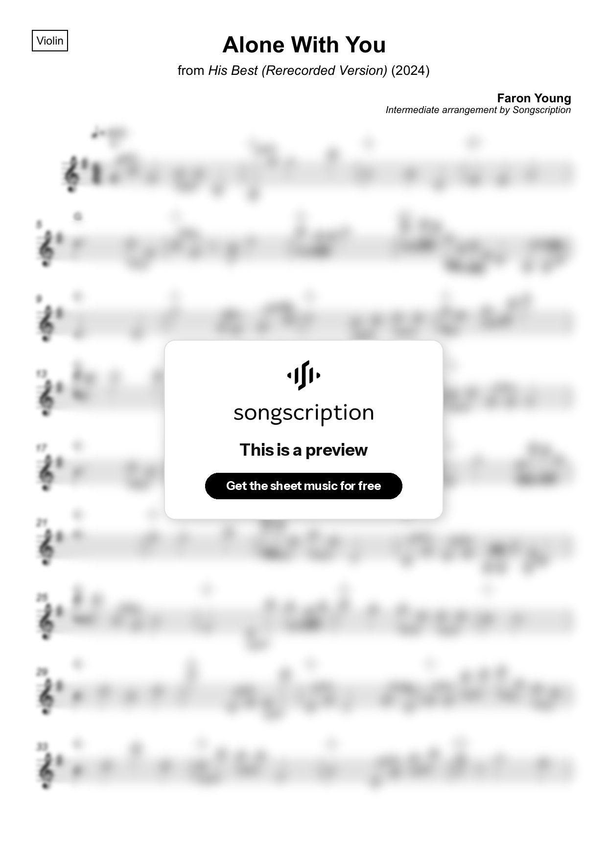 Intermediate Violin Sheet Music for "Alone With You" by Faron Young