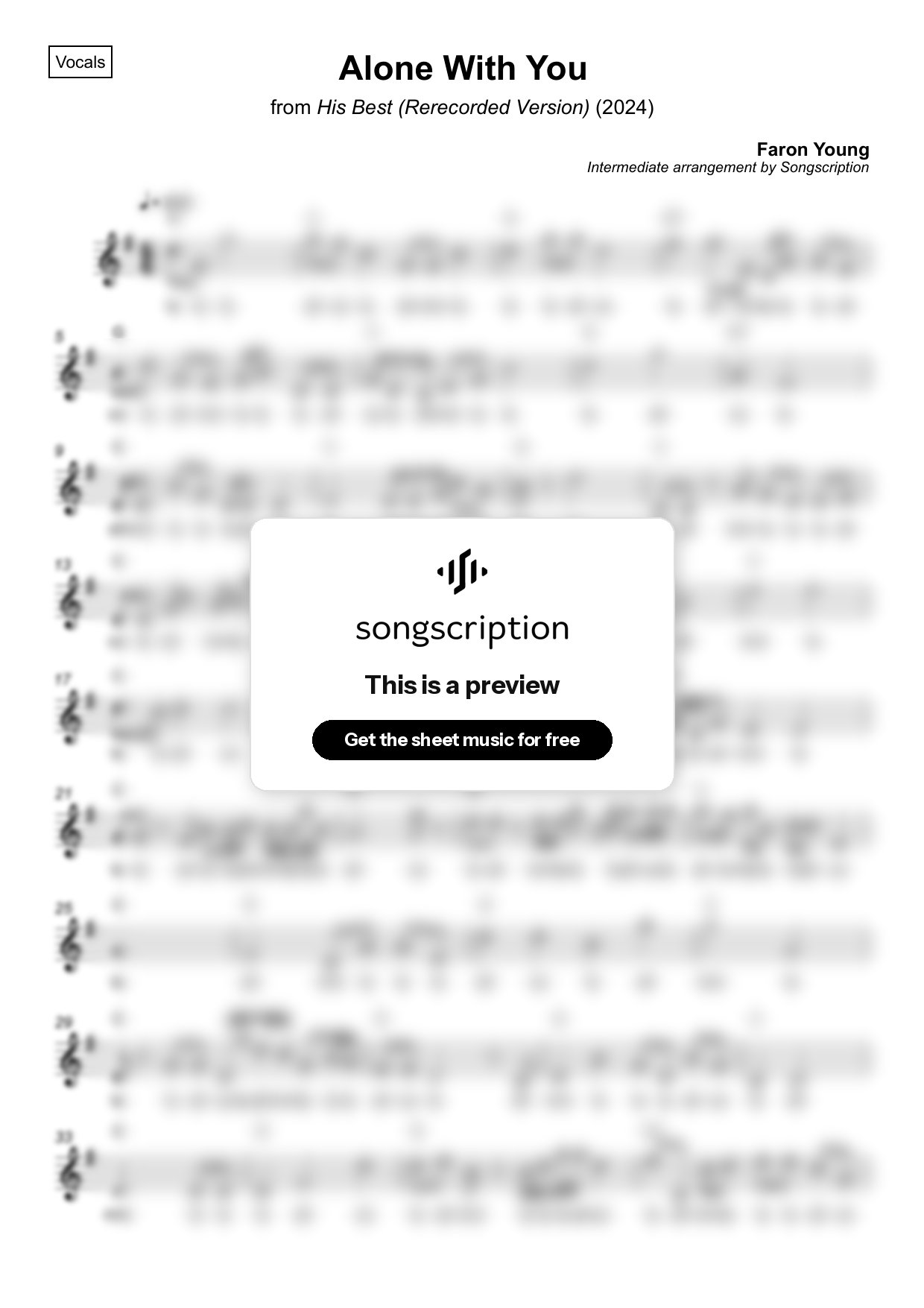Intermediate Vocals Sheet Music for "Alone With You" by Faron Young