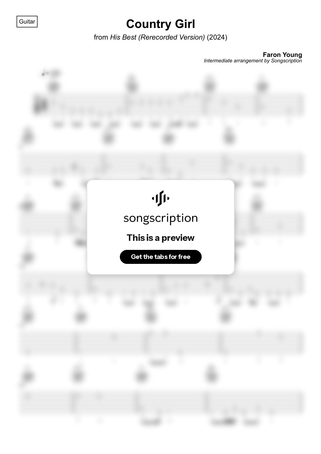 Intermediate Acoustic Guitar Tabs for "Country Girl" by Faron Young