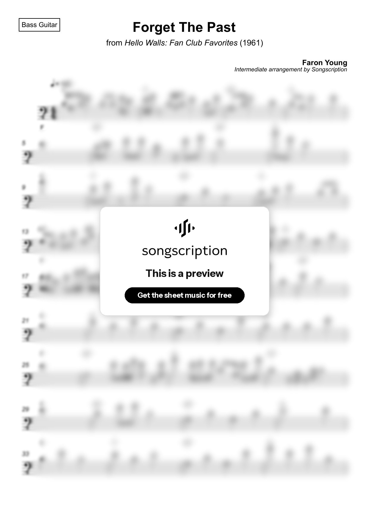 Intermediate Bass Guitar Sheet Music for "Forget The Past" by Faron Young