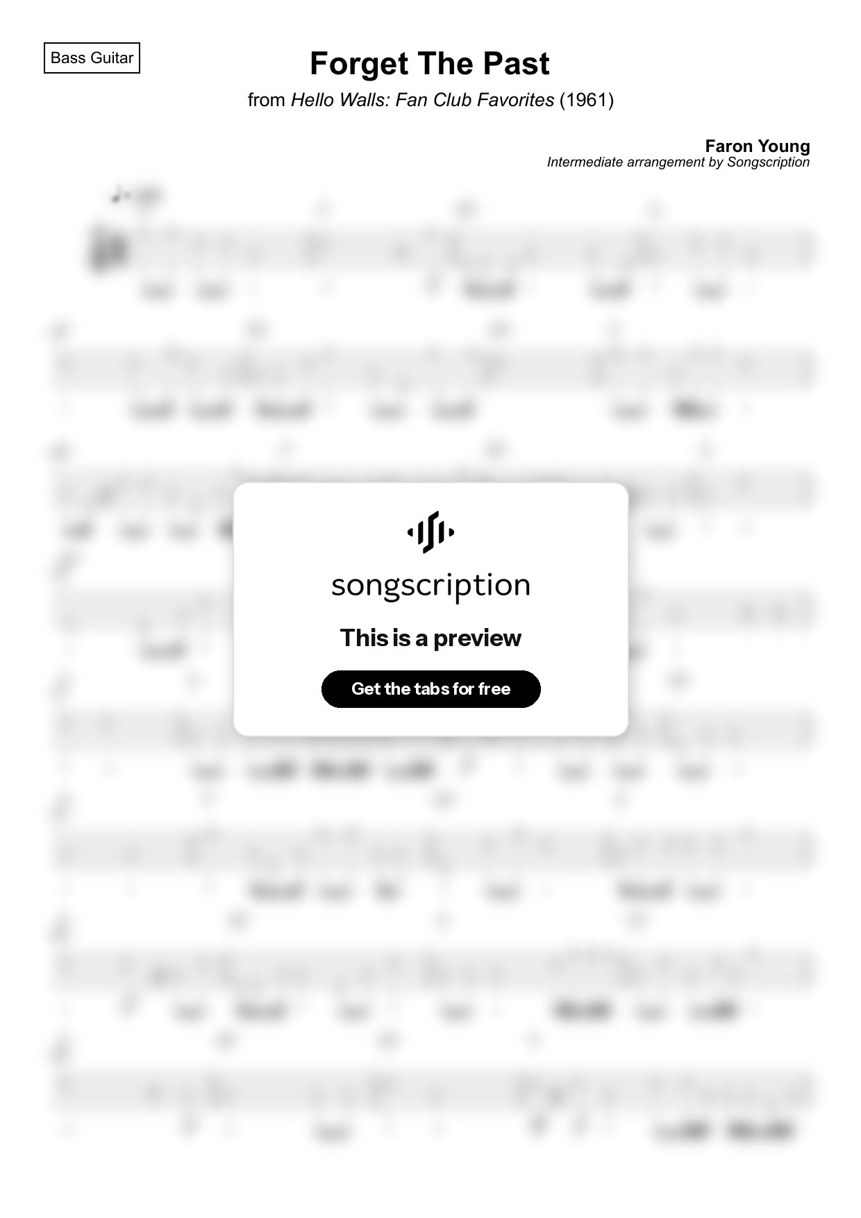Intermediate Bass Guitar Tabs for "Forget The Past" by Faron Young