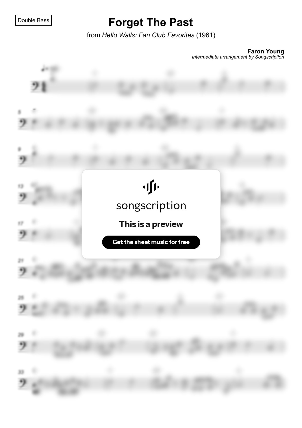 Intermediate Double Bass Sheet Music for "Forget The Past" by Faron Young