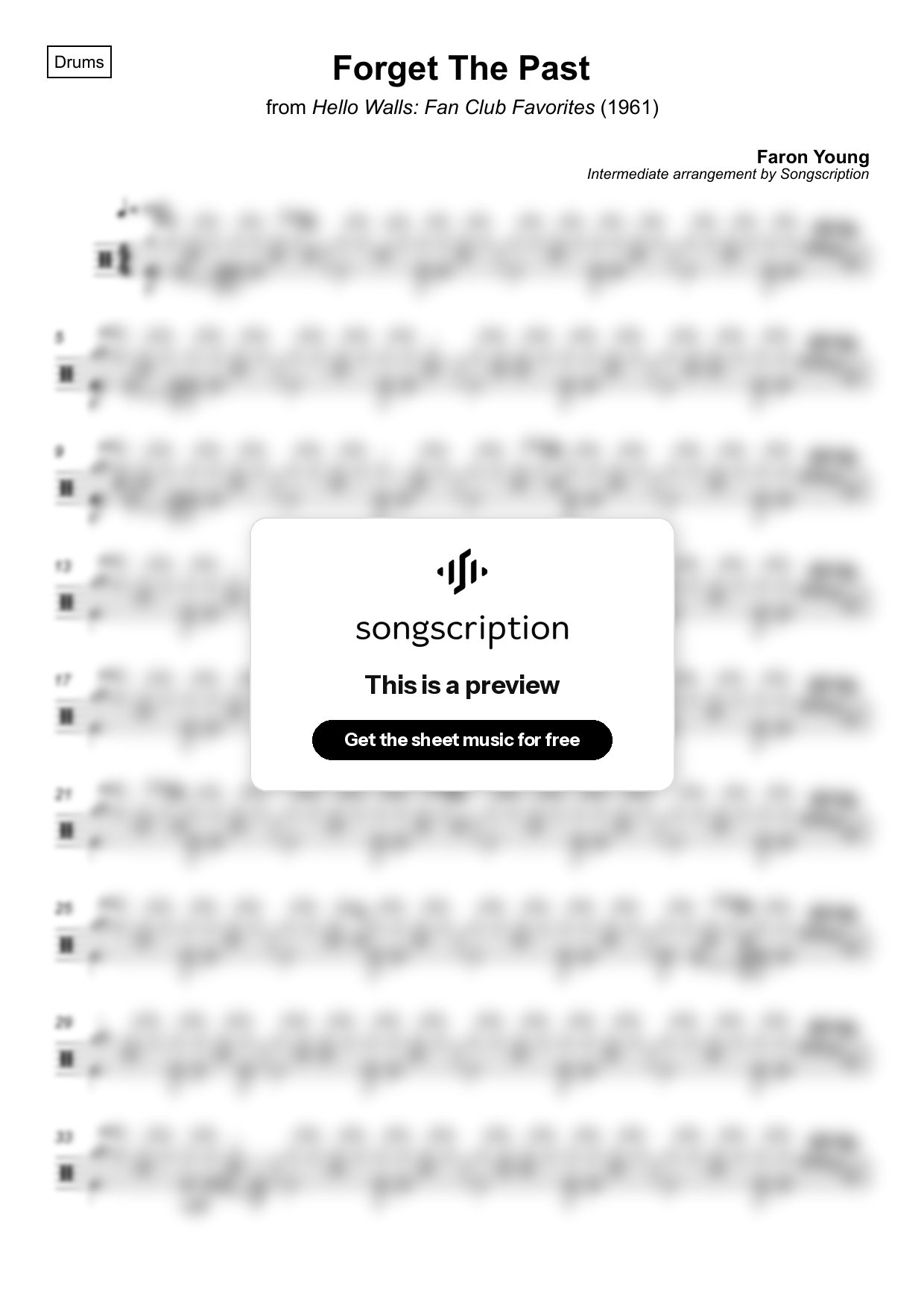 Intermediate Drums Sheet Music for "Forget The Past" by Faron Young