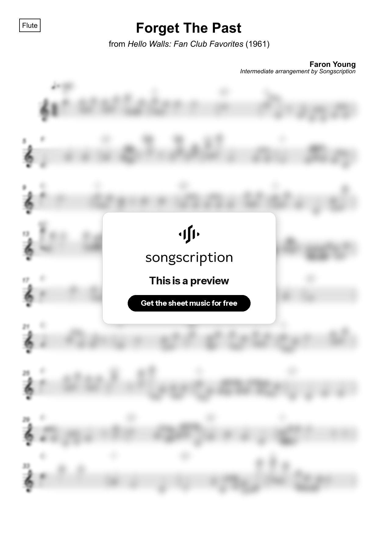Intermediate Flute Sheet Music for "Forget The Past" by Faron Young