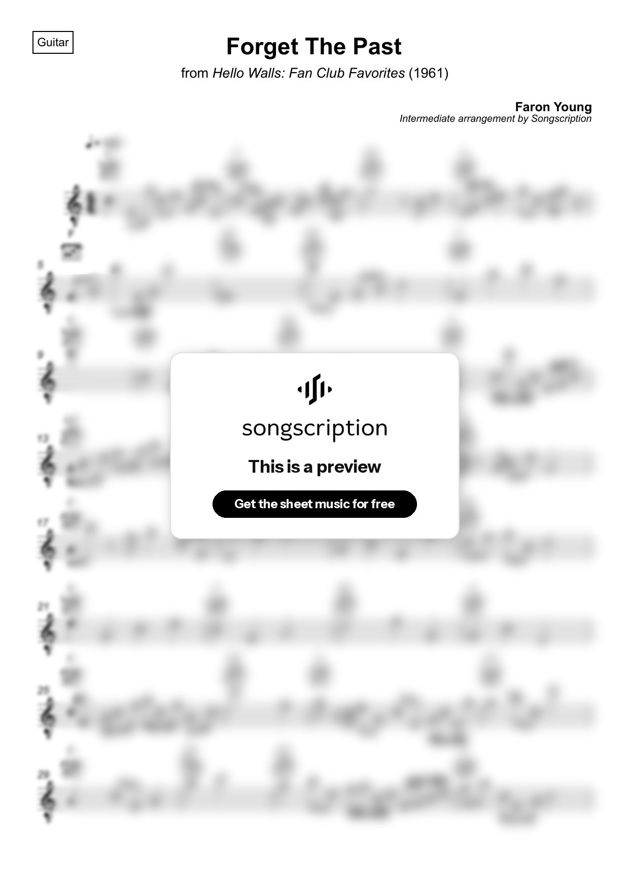 Intermediate Acoustic Guitar Sheet Music for "Forget The Past" by Faron Young
