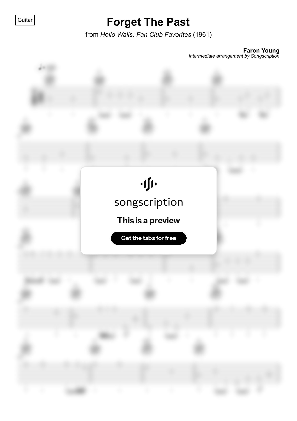 Intermediate Acoustic Guitar Tabs for "Forget The Past" by Faron Young