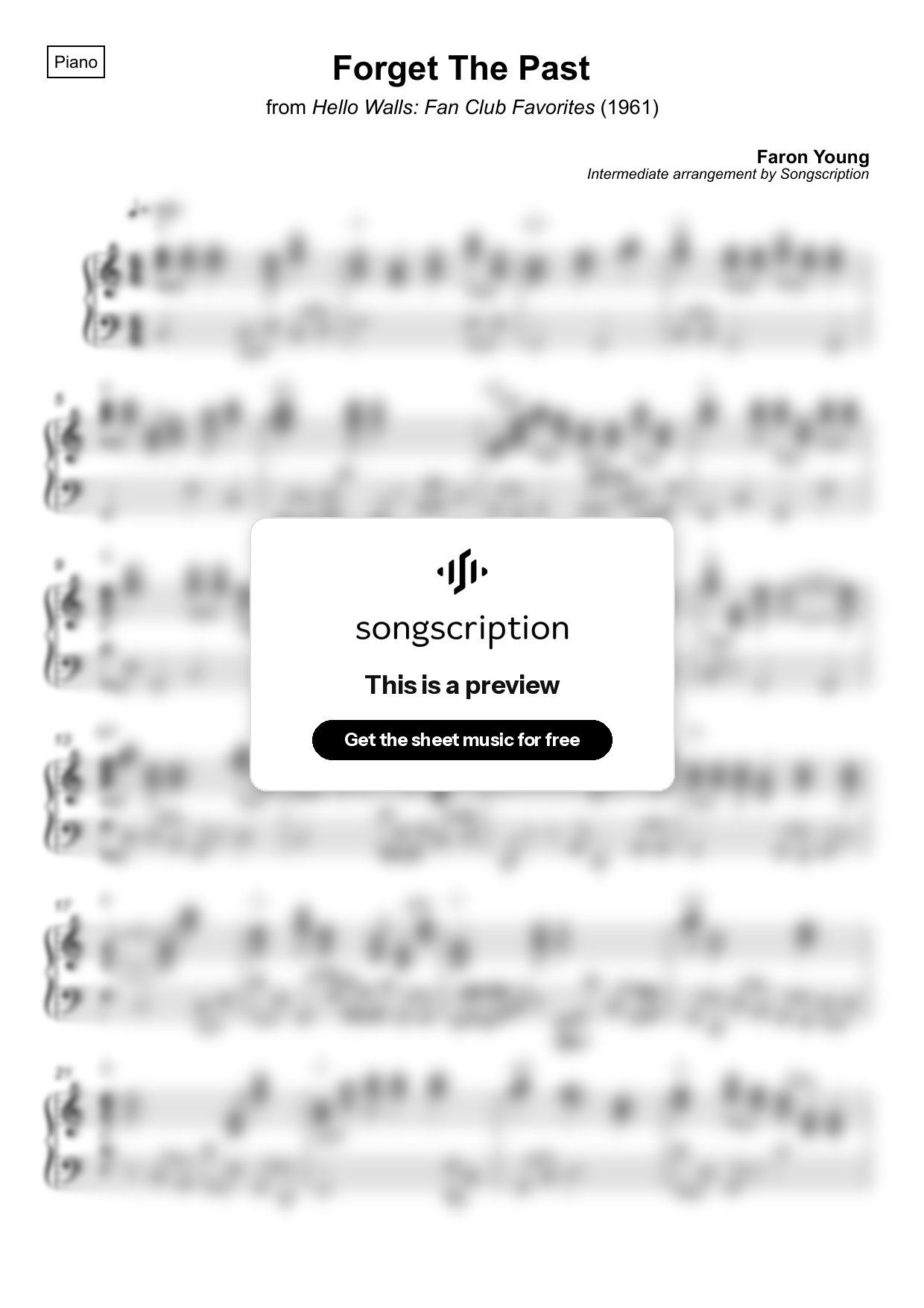 Intermediate Piano Sheet Music for "Forget The Past" by Faron Young