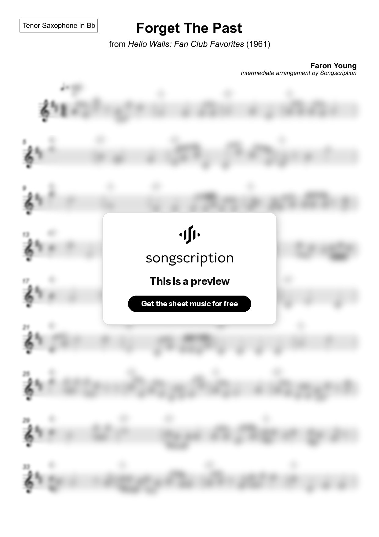 Intermediate Tenor Sax Sheet Music for "Forget The Past" by Faron Young