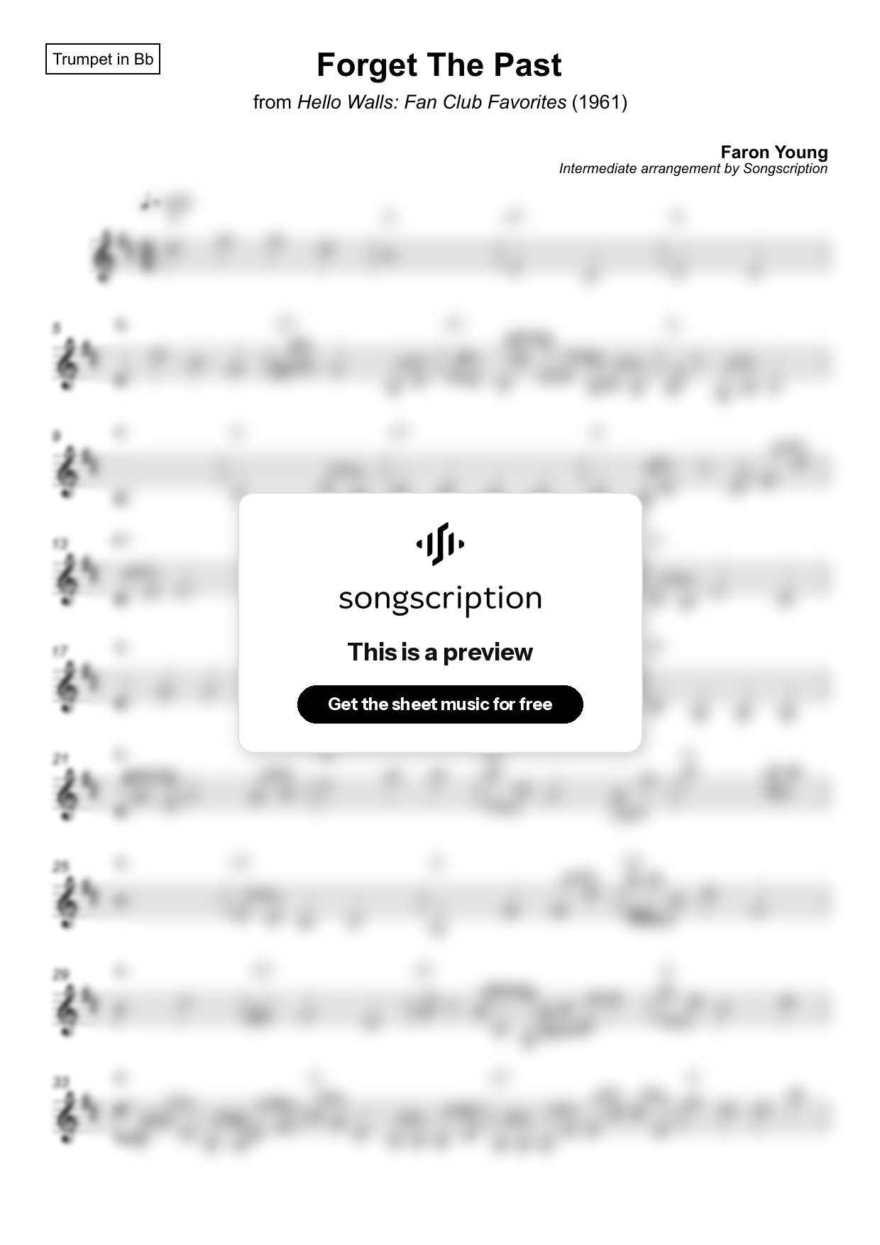 Intermediate Trumpet Sheet Music for "Forget The Past" by Faron Young