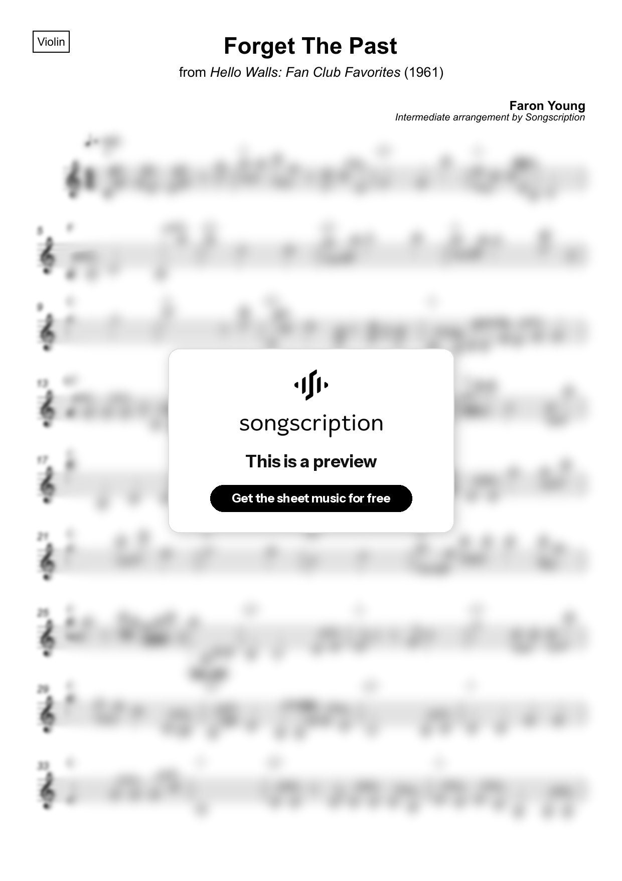 Intermediate Violin Sheet Music for "Forget The Past" by Faron Young