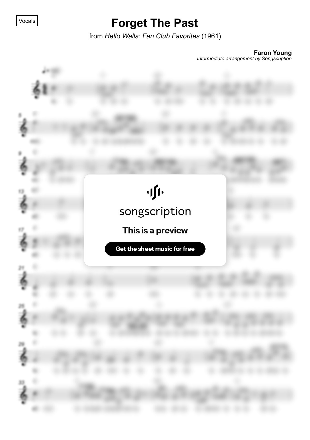 Intermediate Vocals Sheet Music for "Forget The Past" by Faron Young