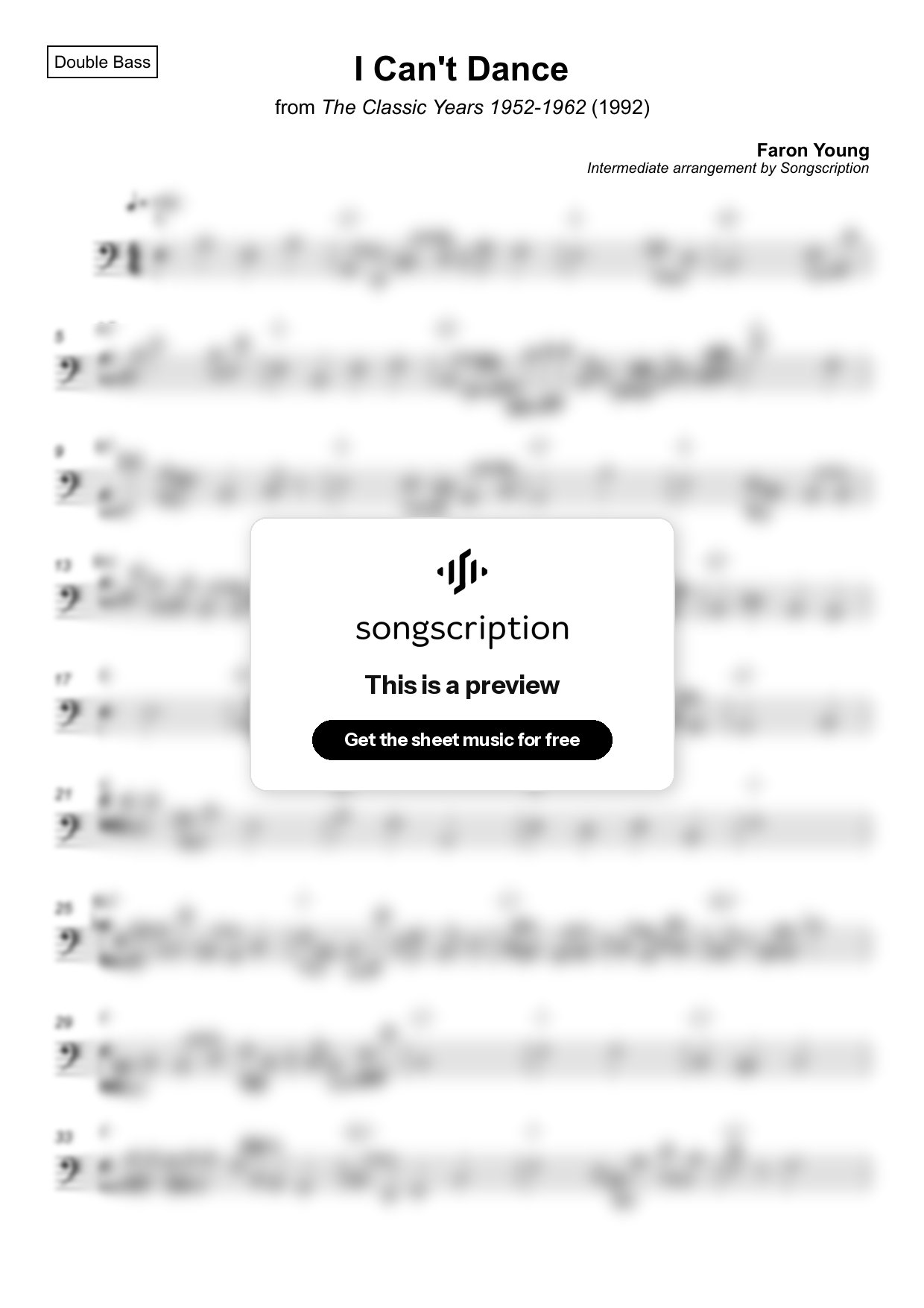 Intermediate Double Bass Sheet Music for "I Can't Dance" by Faron Young