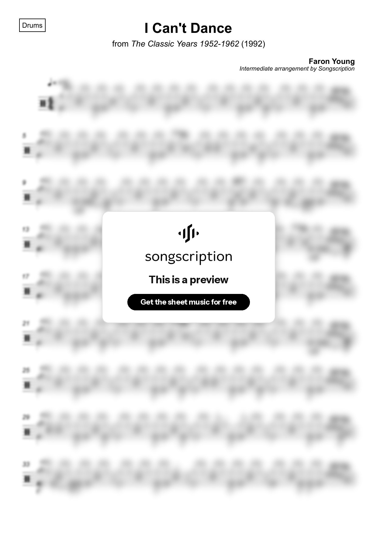 Intermediate Drums Sheet Music for "I Can't Dance" by Faron Young