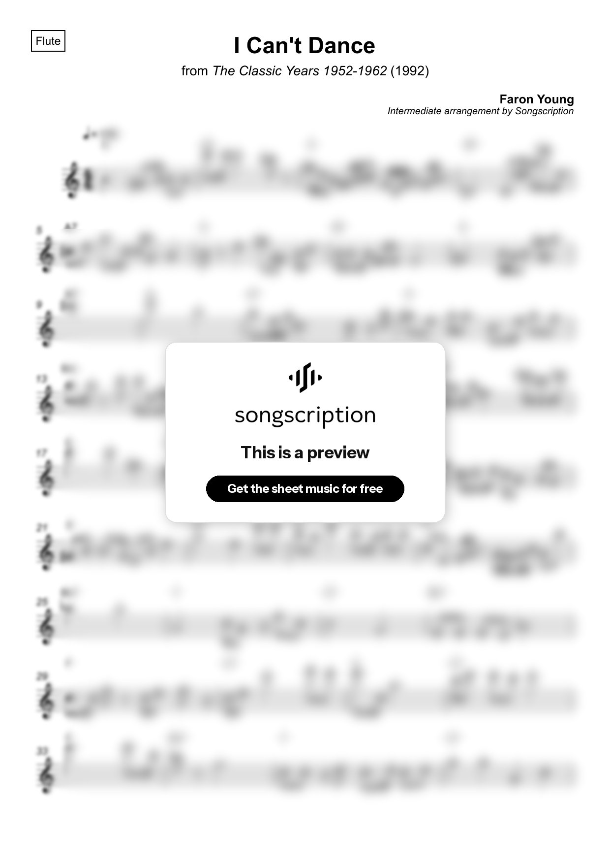 Intermediate Flute Sheet Music for "I Can't Dance" by Faron Young