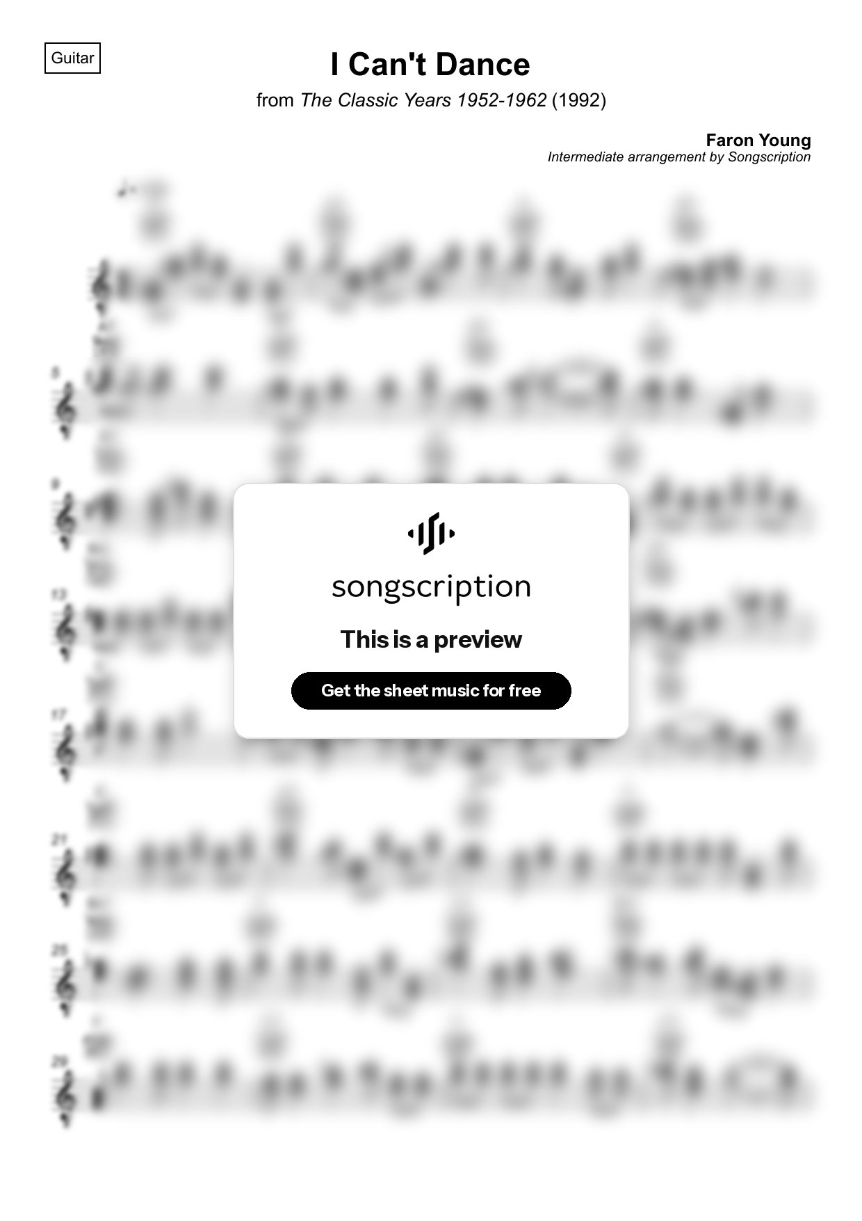 Intermediate Acoustic Guitar Sheet Music for "I Can't Dance" by Faron Young