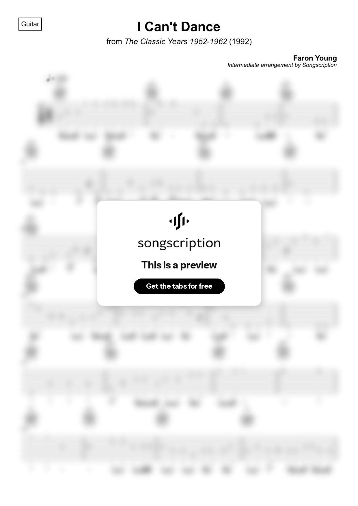 Intermediate Acoustic Guitar Tabs for "I Can't Dance" by Faron Young