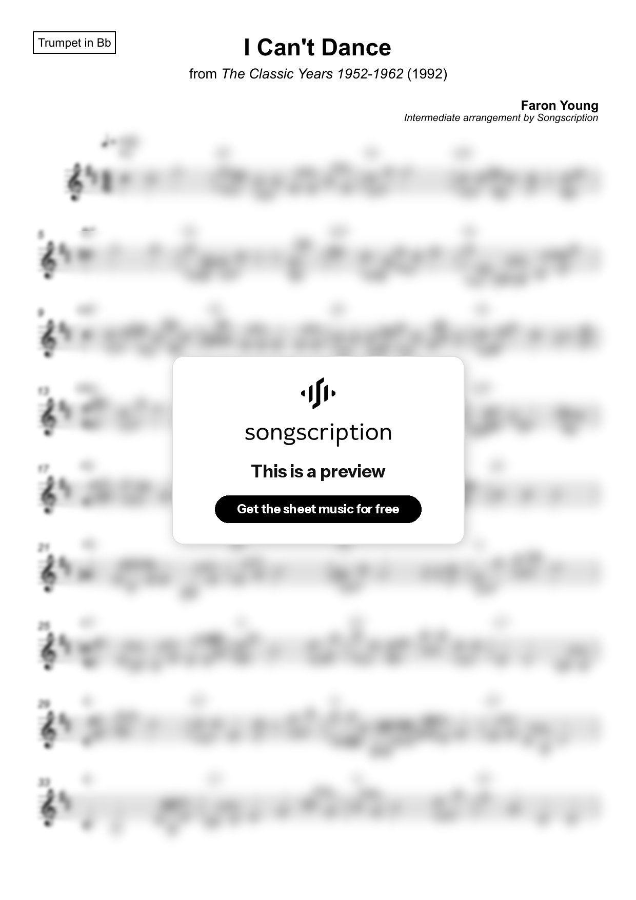 Intermediate Trumpet Sheet Music for "I Can't Dance" by Faron Young