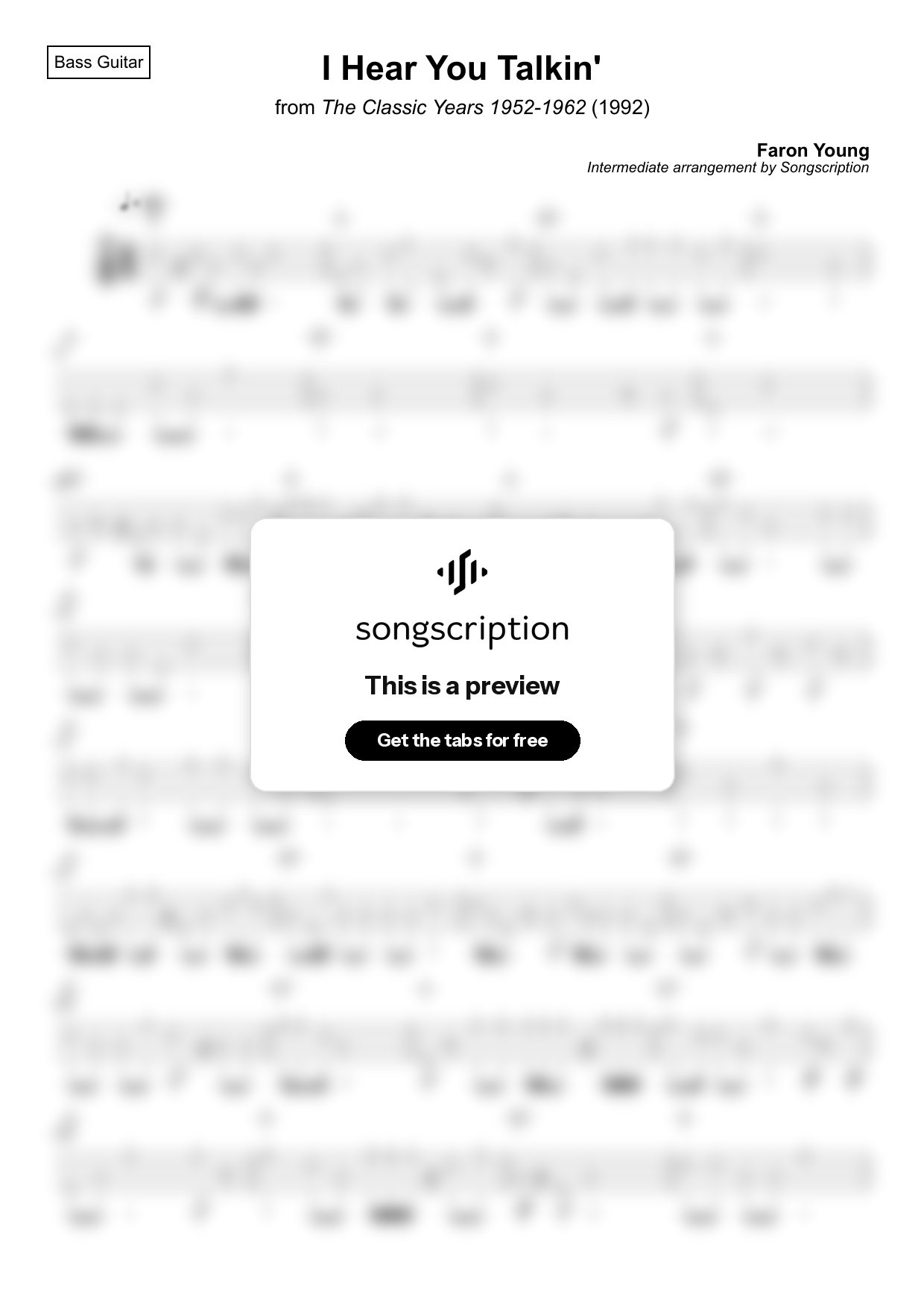 Intermediate Bass Guitar Tabs for "I Hear You Talkin'" by Faron Young