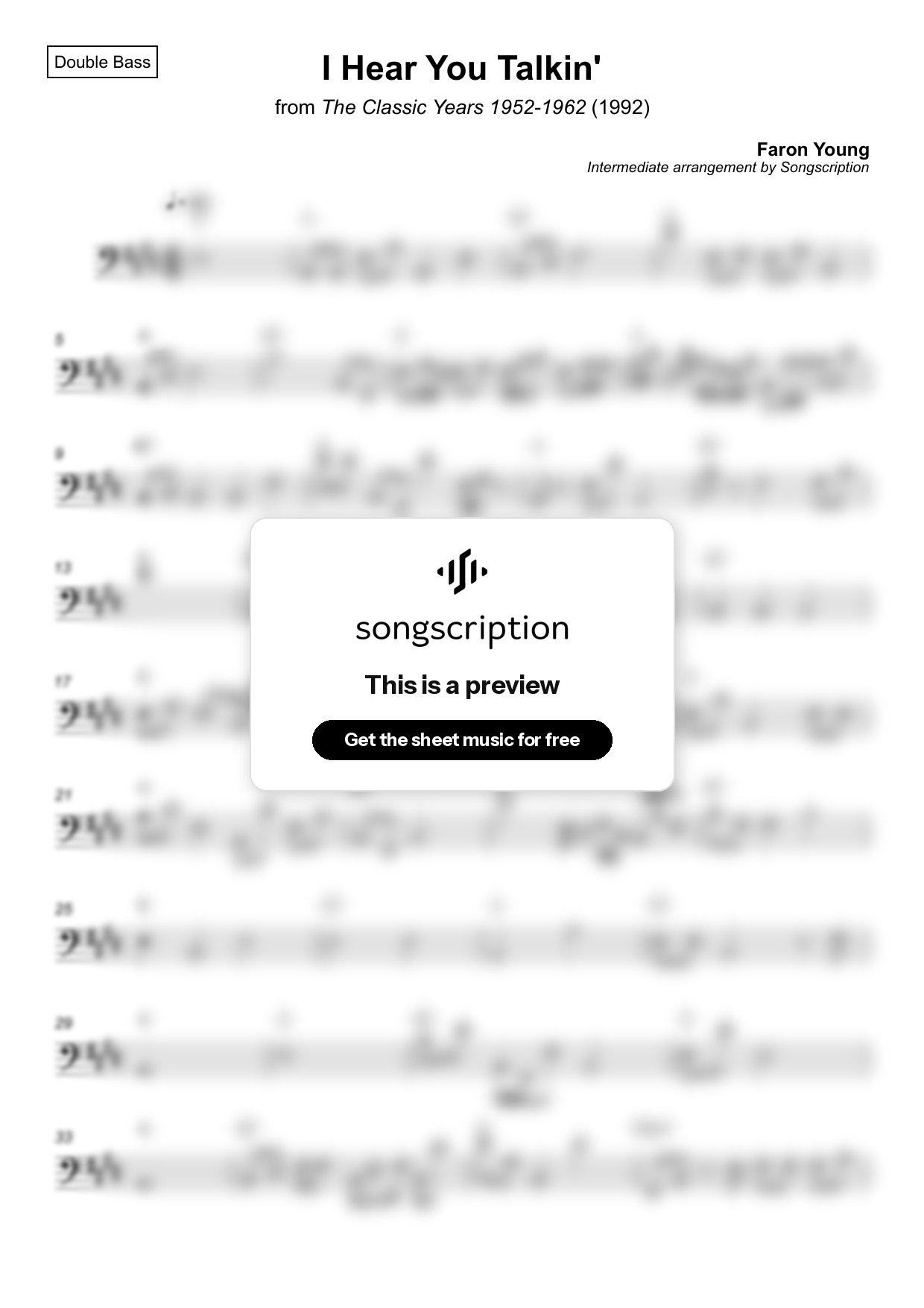 Intermediate Double Bass Sheet Music for "I Hear You Talkin'" by Faron Young