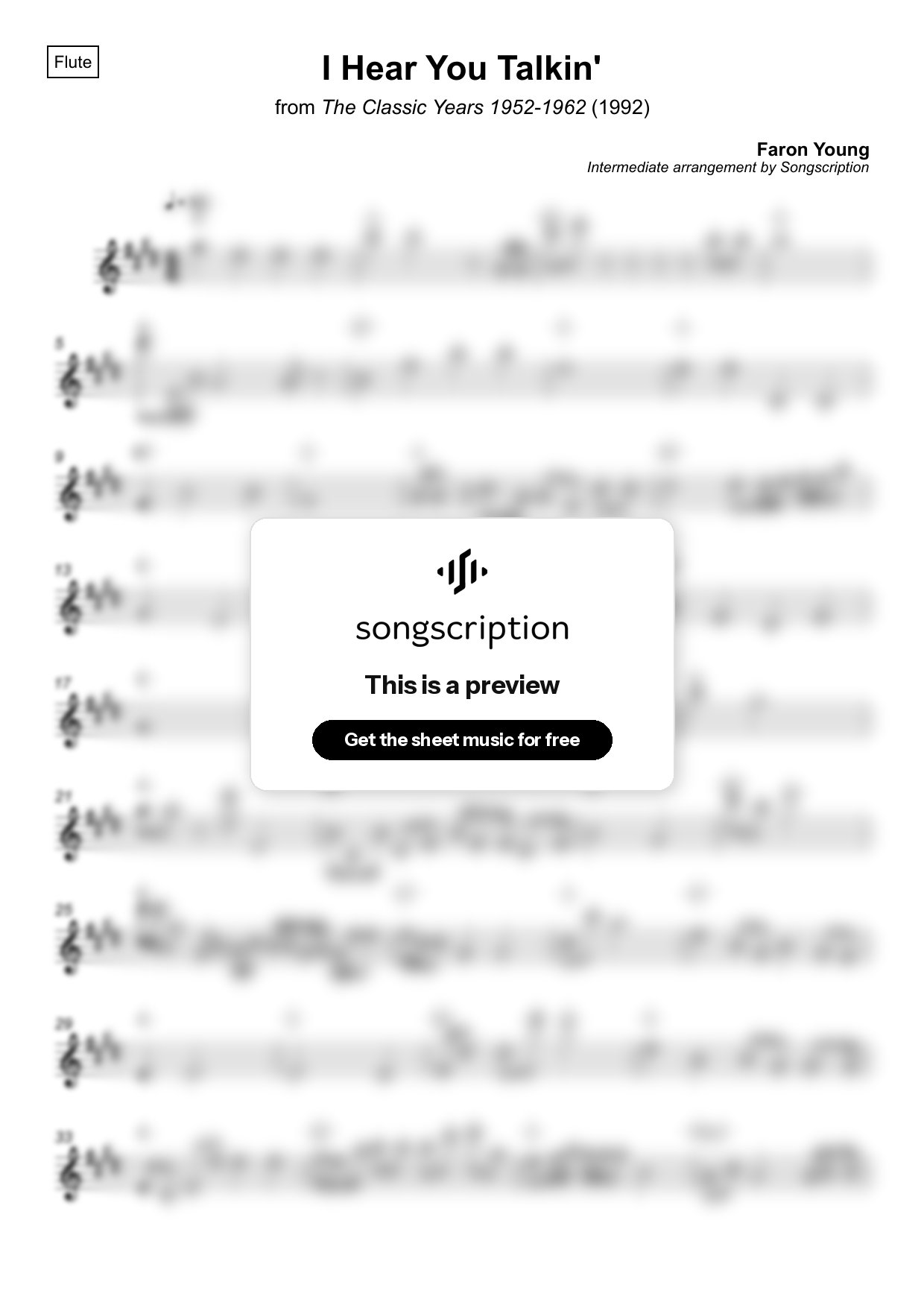 Intermediate Flute Sheet Music for "I Hear You Talkin'" by Faron Young