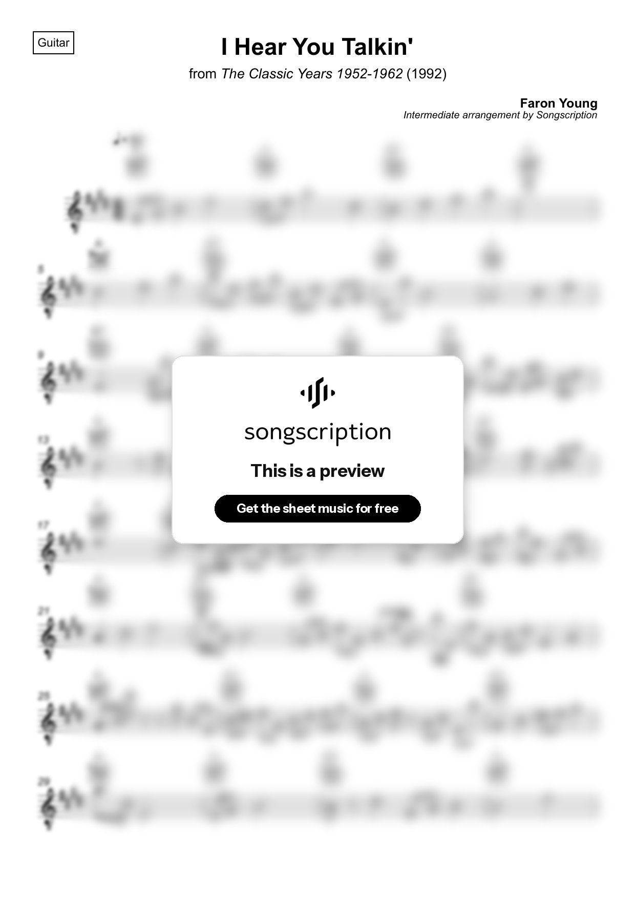Intermediate Acoustic Guitar Sheet Music for "I Hear You Talkin'" by Faron Young