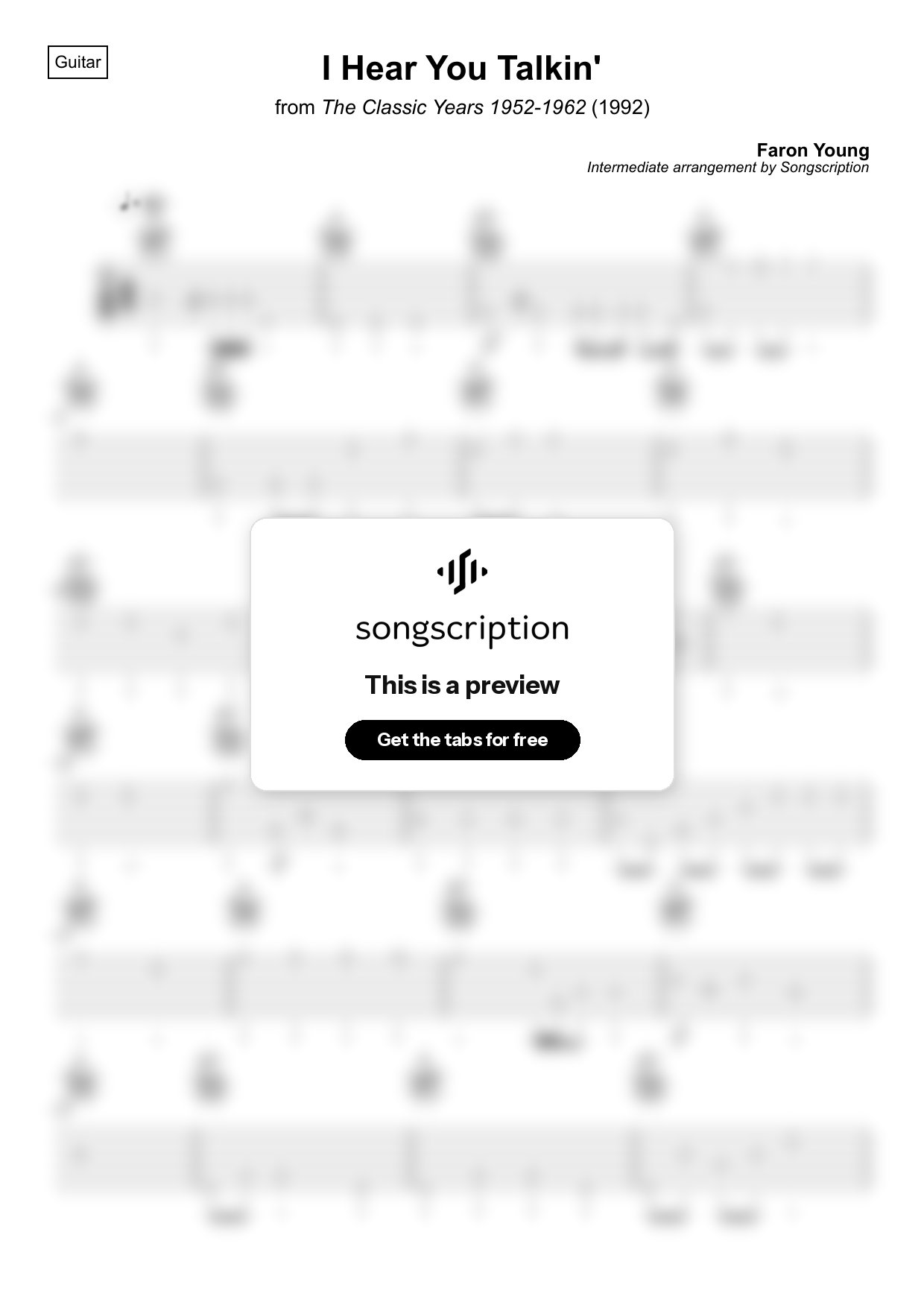 Intermediate Acoustic Guitar Tabs for "I Hear You Talkin'" by Faron Young