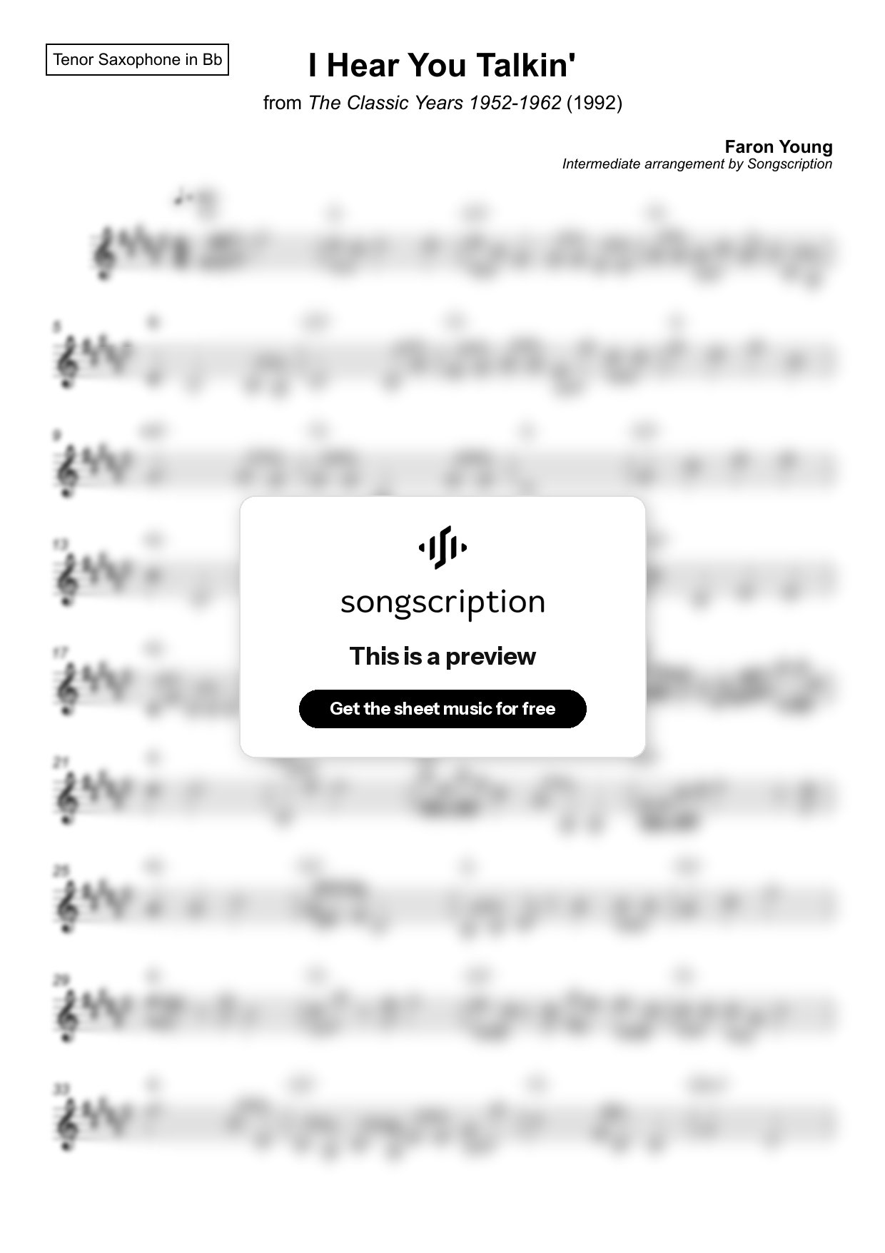 Intermediate Tenor Sax Sheet Music for "I Hear You Talkin'" by Faron Young