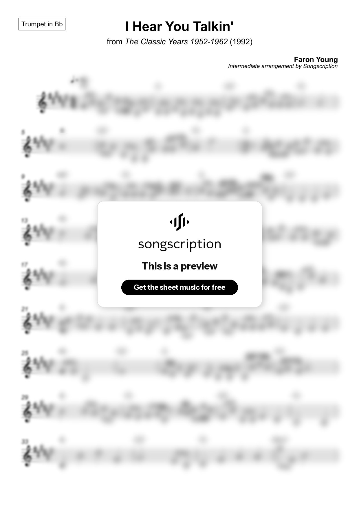 Intermediate Trumpet Sheet Music for "I Hear You Talkin'" by Faron Young