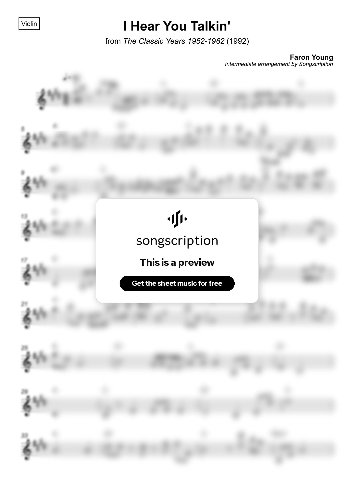 Intermediate Violin Sheet Music for "I Hear You Talkin'" by Faron Young