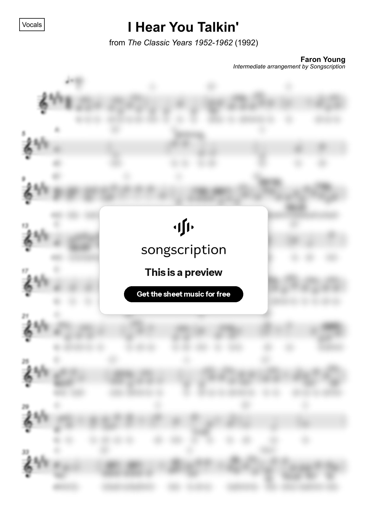 Intermediate Vocals Sheet Music for "I Hear You Talkin'" by Faron Young