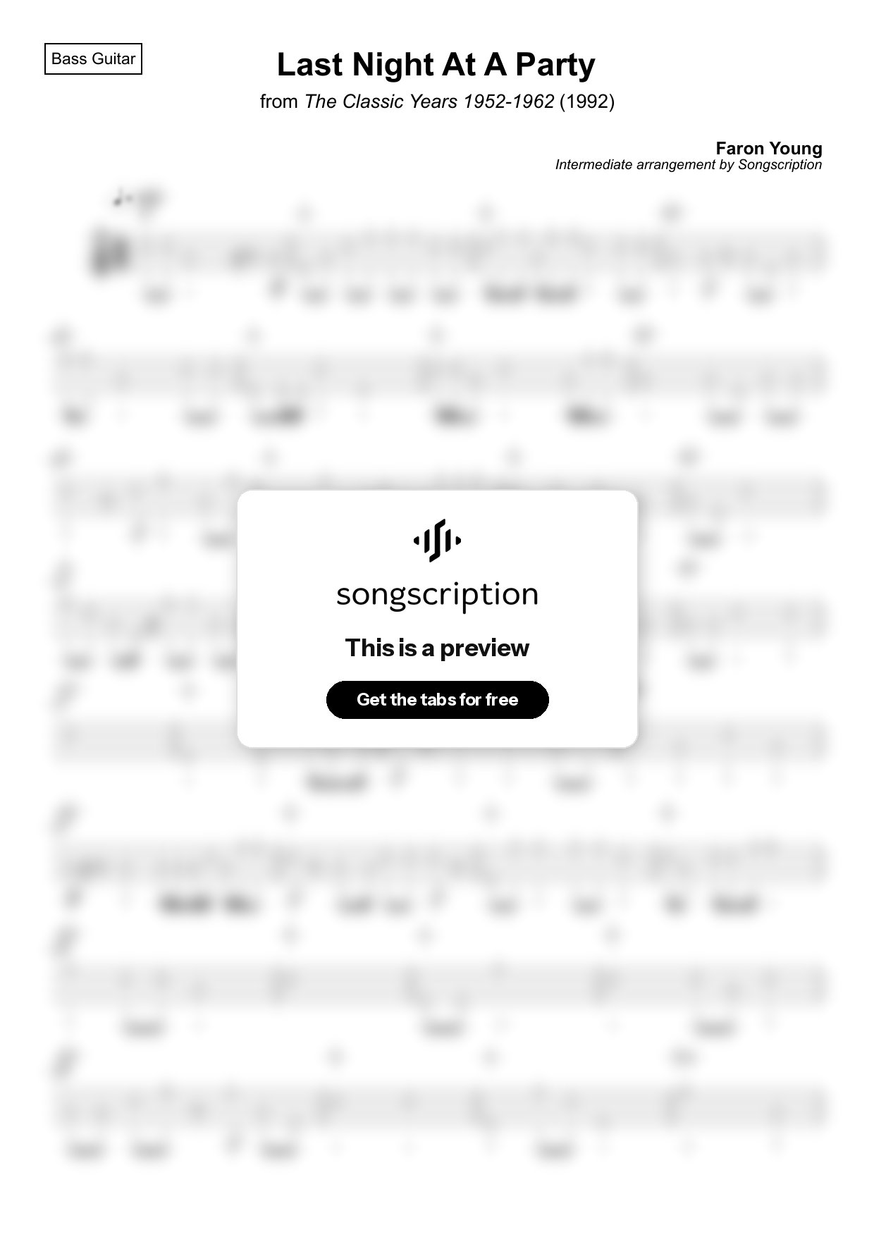 Intermediate Bass Guitar Tabs for "Last Night At A Party" by Faron Young