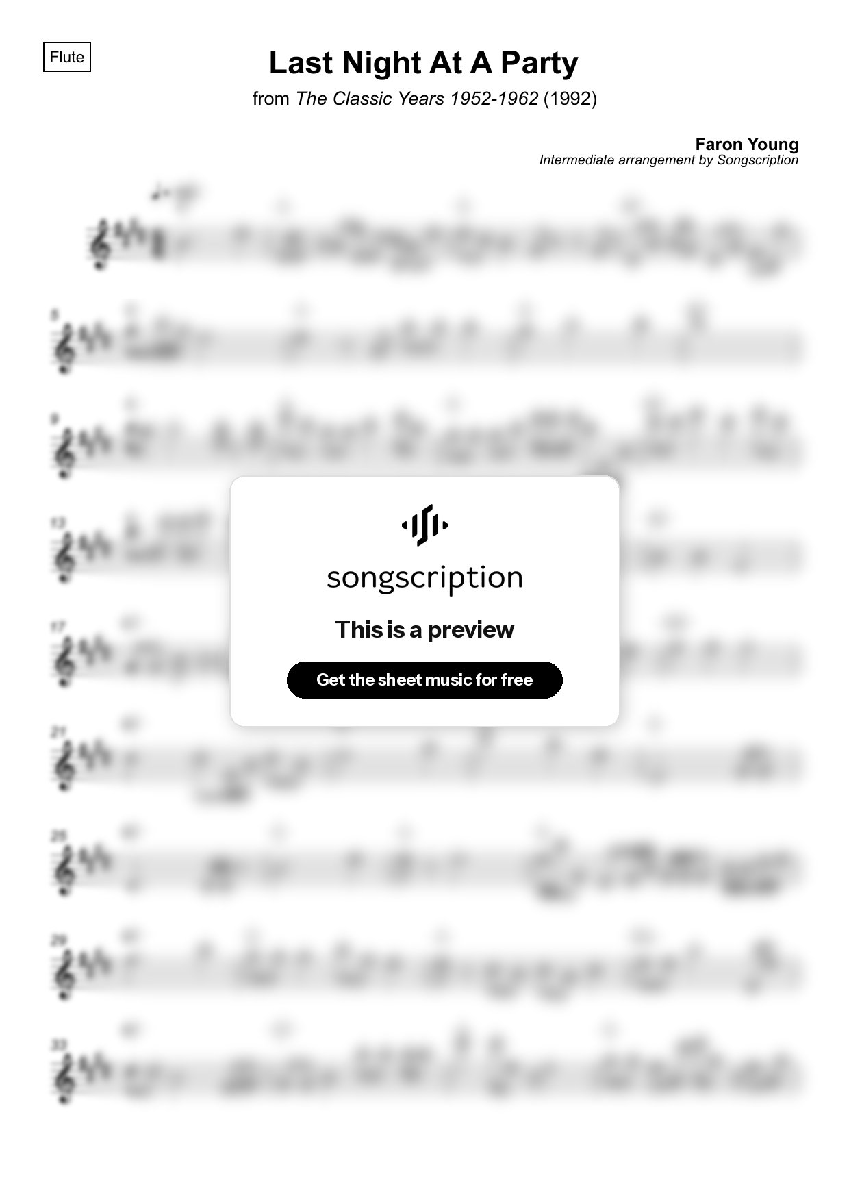Intermediate Flute Sheet Music for "Last Night At A Party" by Faron Young