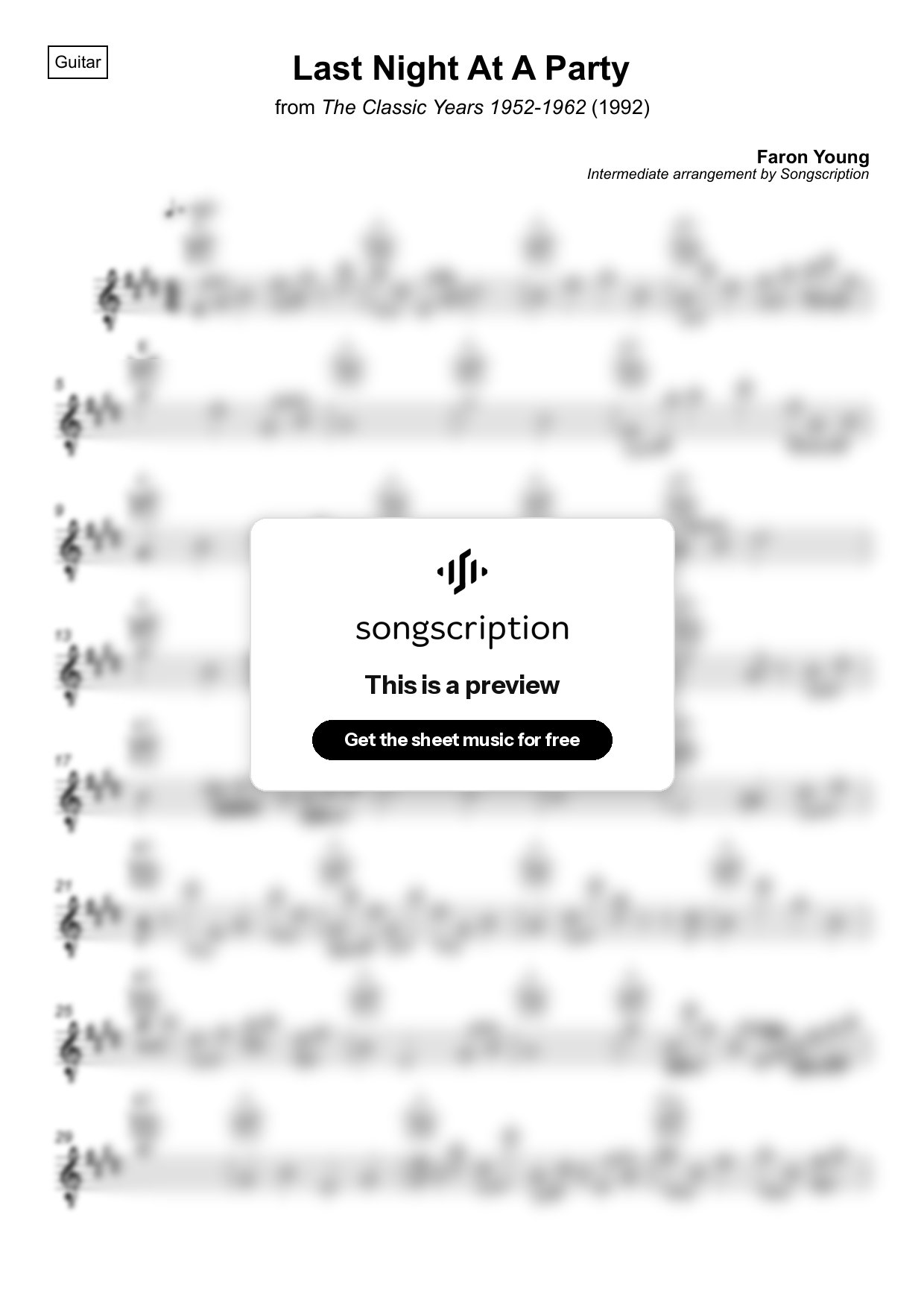 Intermediate Acoustic Guitar Sheet Music for "Last Night At A Party" by Faron Young