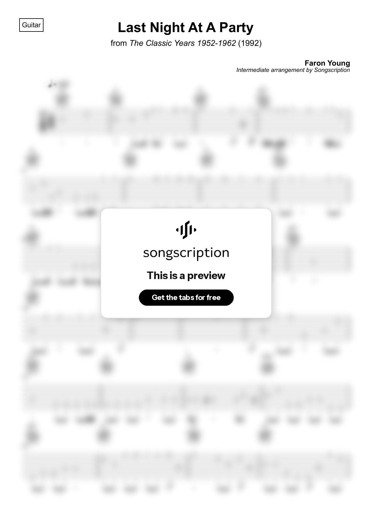 Intermediate Acoustic Guitar Tabs for "Last Night At A Party" by Faron Young