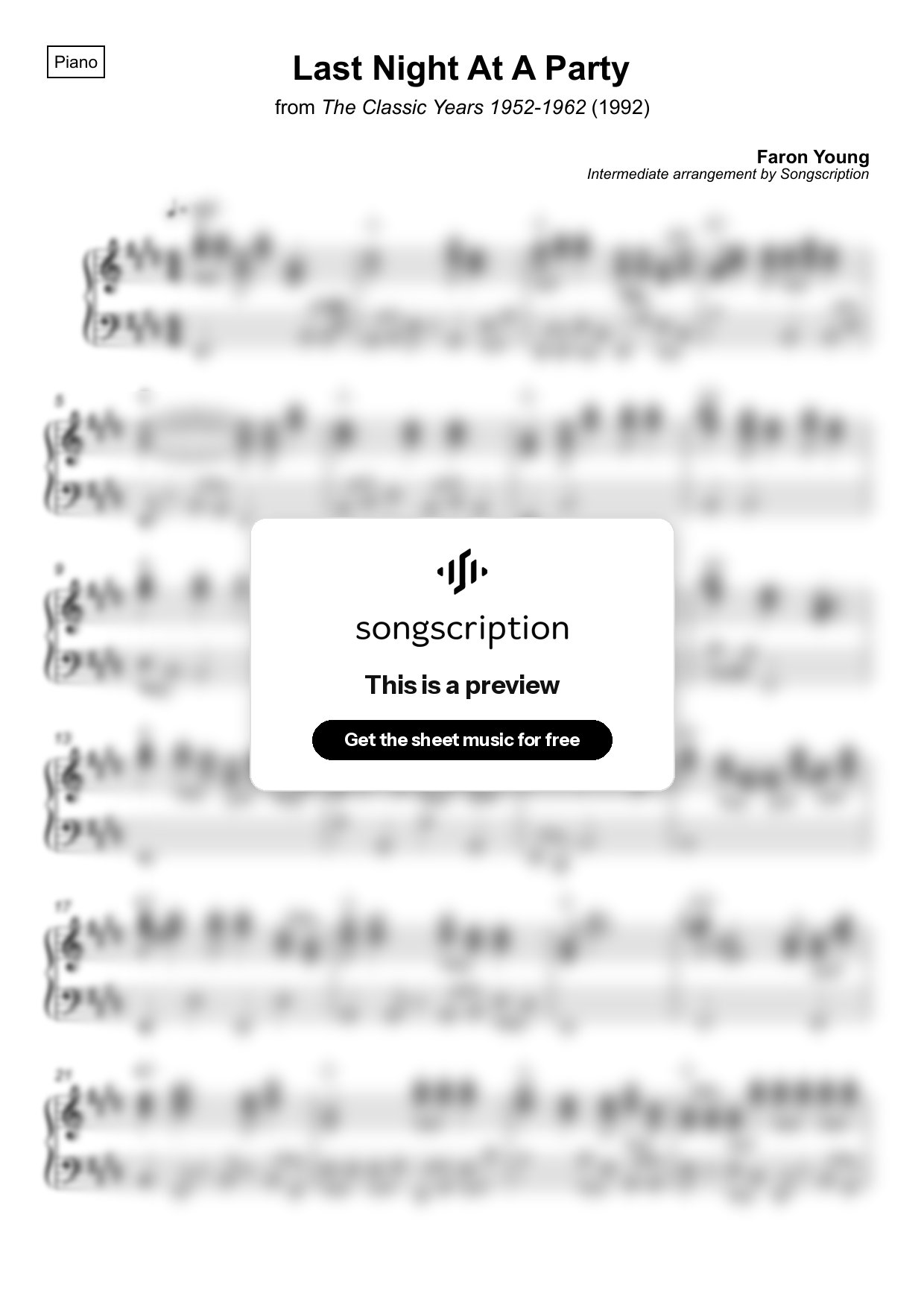 Intermediate Piano Sheet Music for "Last Night At A Party" by Faron Young