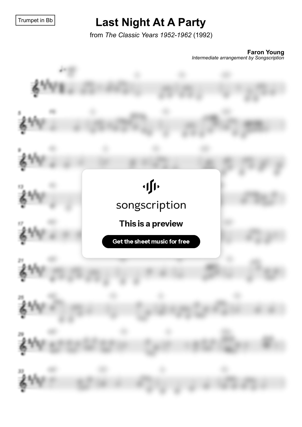 Intermediate Trumpet Sheet Music for "Last Night At A Party" by Faron Young