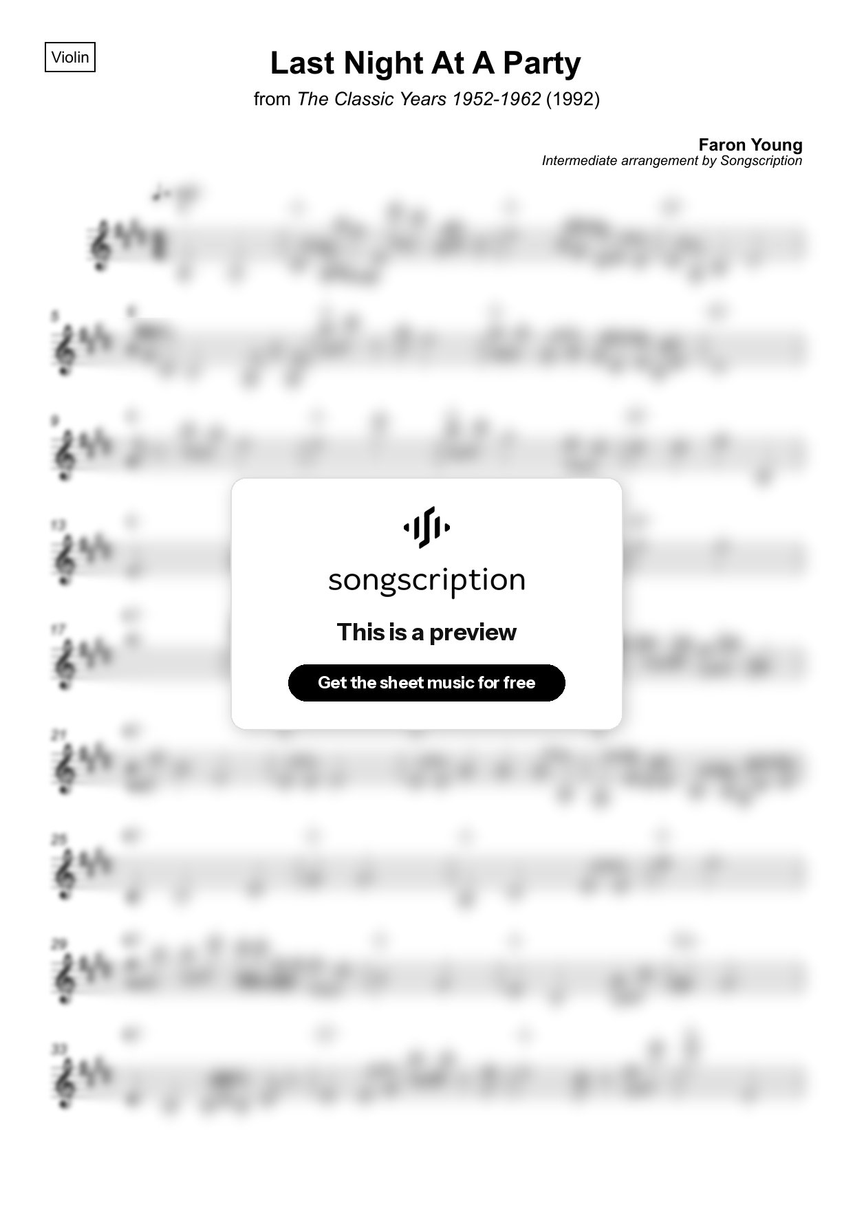Intermediate Violin Sheet Music for "Last Night At A Party" by Faron Young